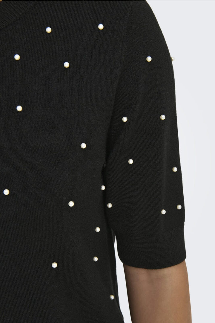 Only - Onlvenice Life Ss Pearl O-Neck Knt - 4894634 Black White Pearls Toppe 