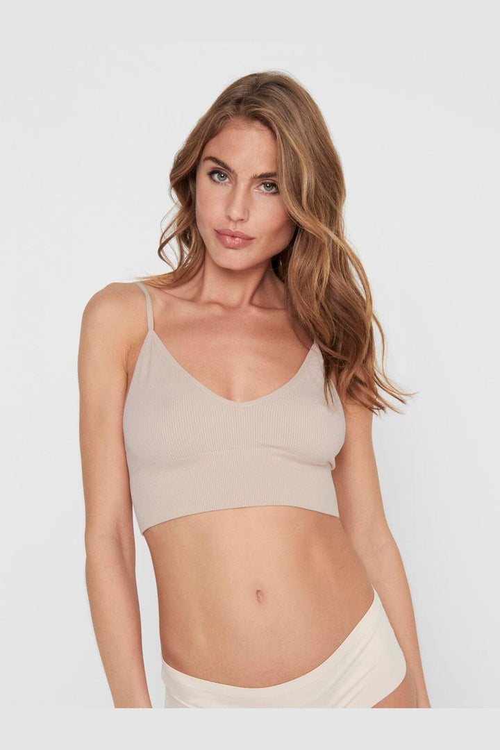 Only - Onlvicky Rib Seamless Vneck Top Acc - 3628041 Peach Taffy