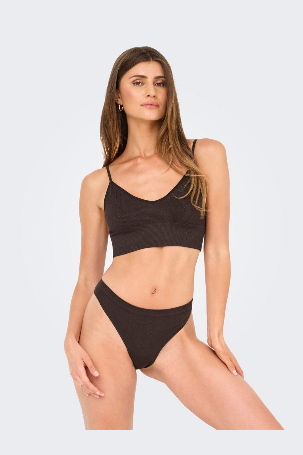 Only - Onlvicky Rib Seamless Vneck Top Acc - 4819326 Seal Brown