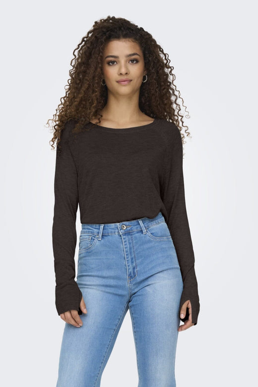 Only - Onlvienna Ls O-Neck Knt - 4838284 Chocolate Torte Melange