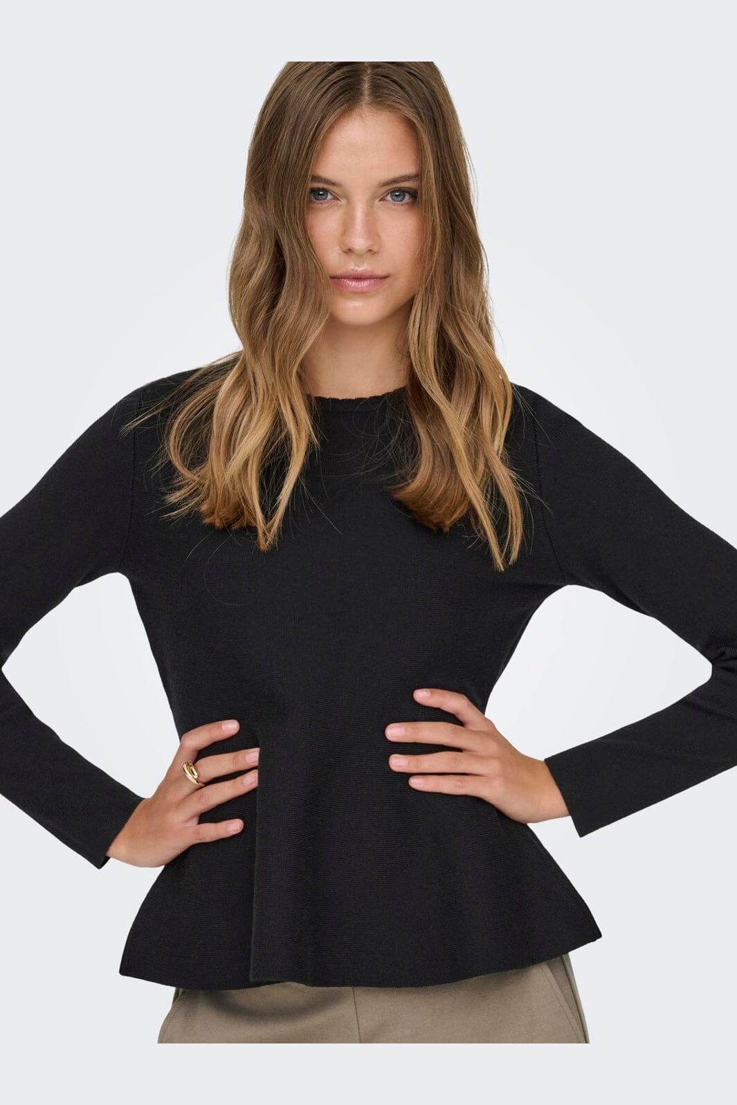 Only - Onlvilda Ls Peplum O-Neck Knt - 5026293 Black