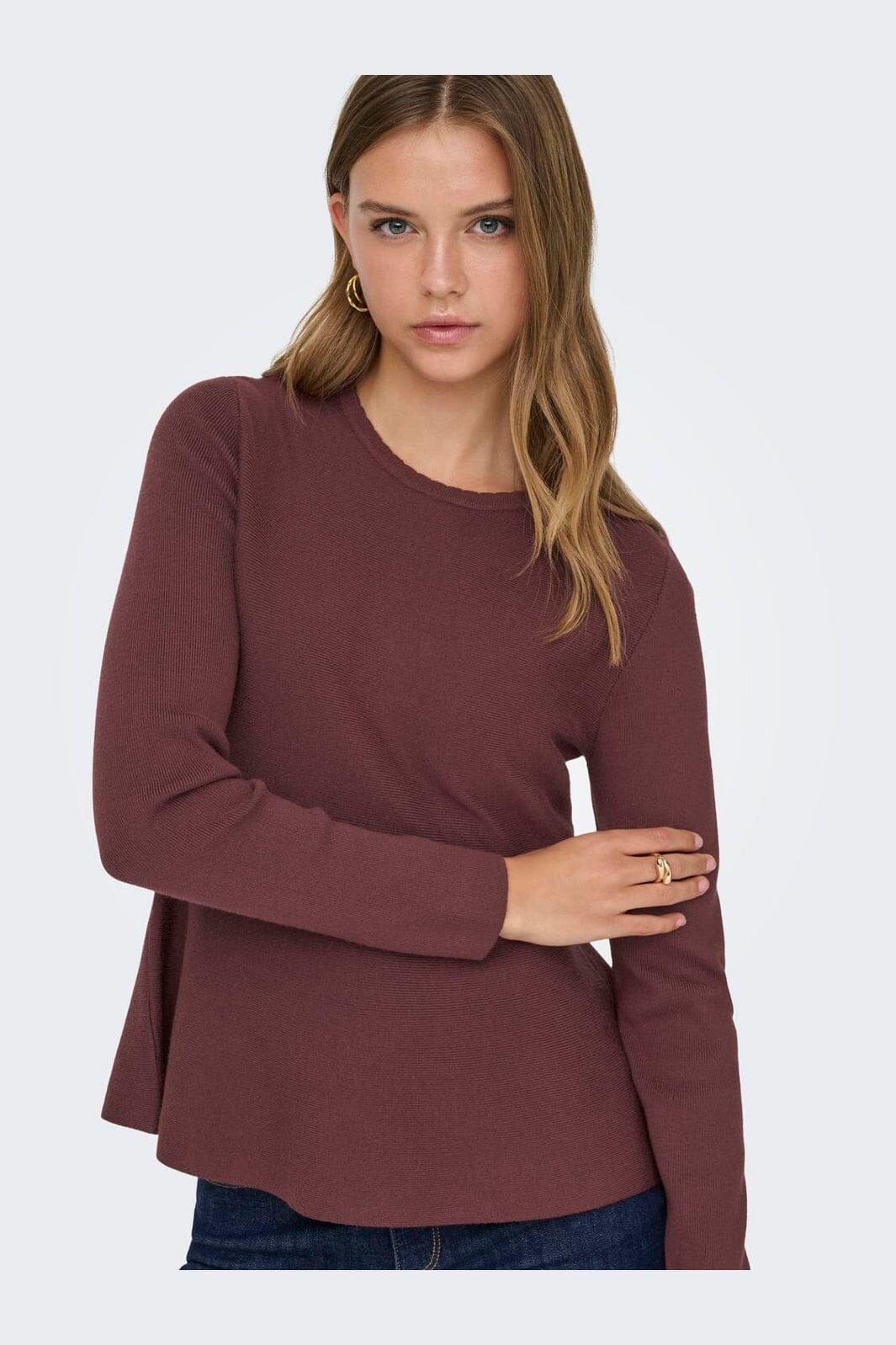 Only - Onlvilda Ls Peplum O-Neck Knt - 5026295 Rum Raisin