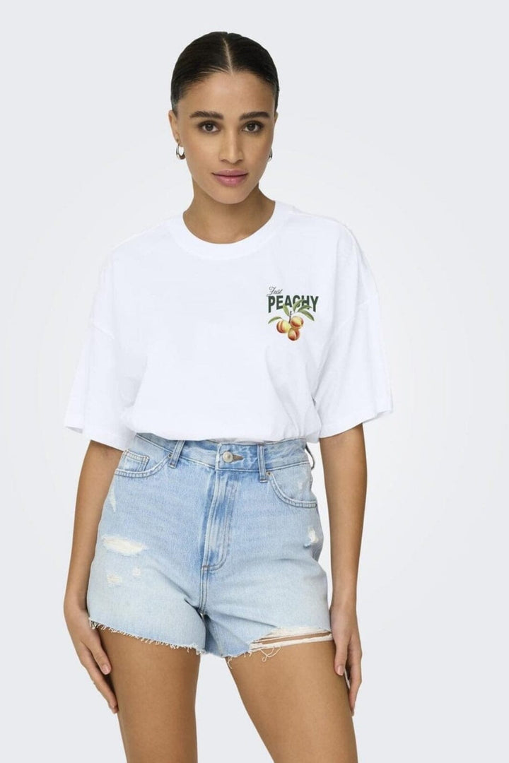 Only - Onlvivvi Life S/S Lovely Top - 4841615 Bright White Just Peachy