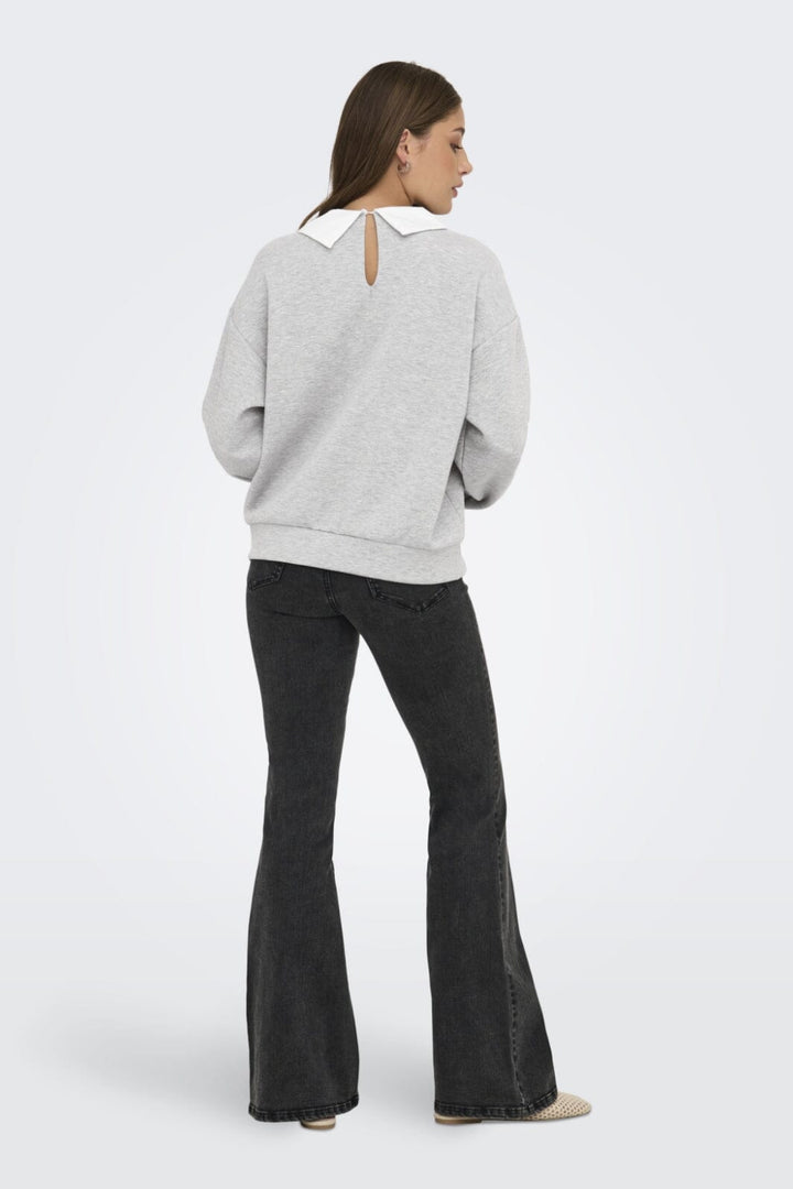 Only - Onlwillow L/S O-Neck Emb. Ub Swt - 4856680 Light Grey Melange Cloud Dancer Woven Sweatshirts 