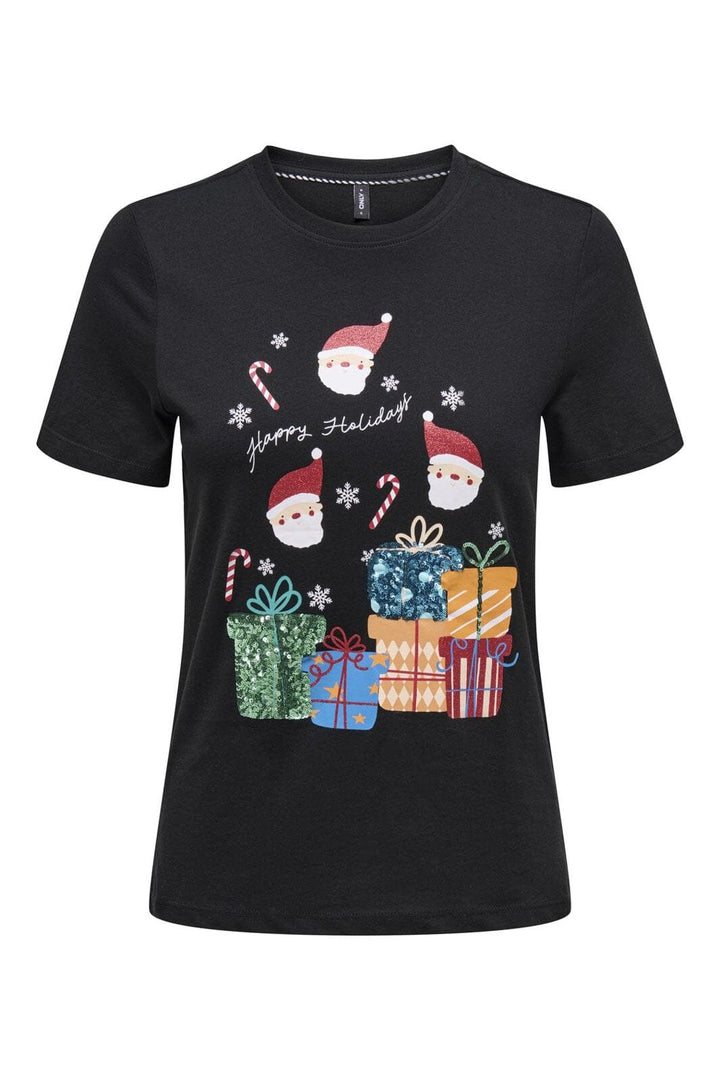 Only - Onlxmas Life Yrsa Christmas S/S Top - 4837839 Black Yrsa Holidays