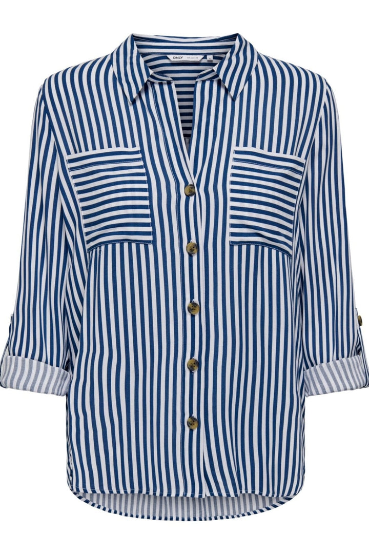 Only - Onlyasmin Shirt L/S - 4117155 Peacoat WHITE Skjorter 