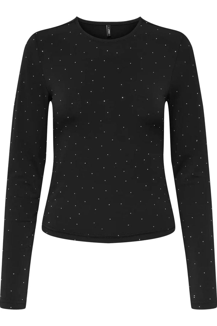 Only - Onlzita L/S O-Neck Top Bf - 4869236 Black Silver Rhinestones Bluser 