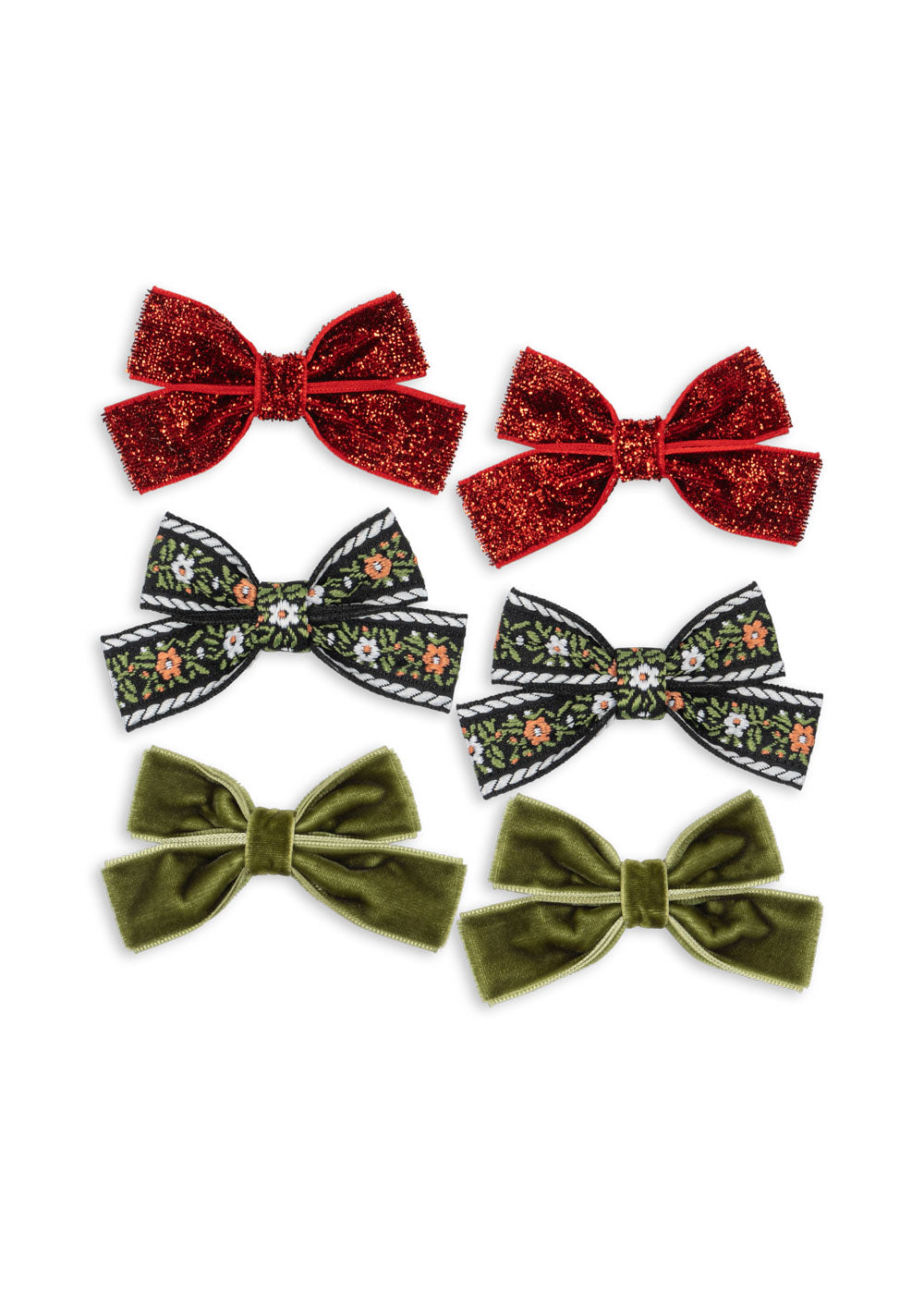 Konges Sløjd - 6 Pack Micki Bow Hair Clips Ks104188 - Red/green