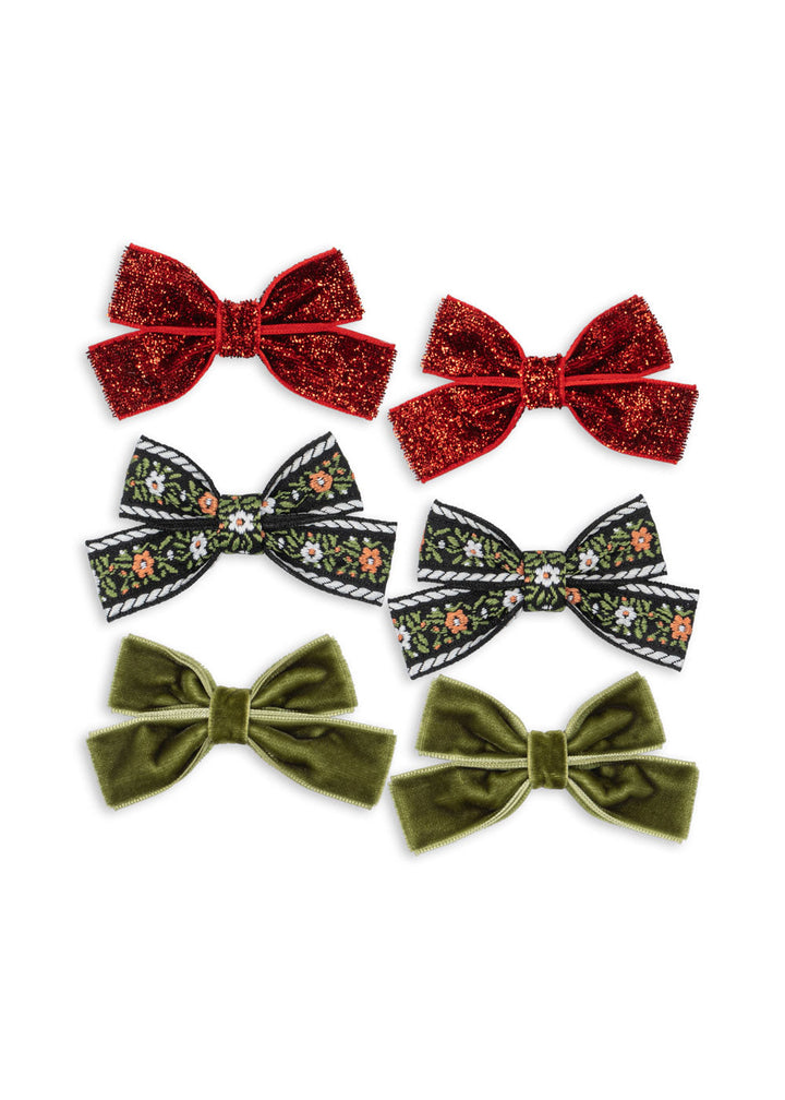 Konges Sløjd - 6 Pack Micki Bow Hair Clips Ks104188 - Red/green
