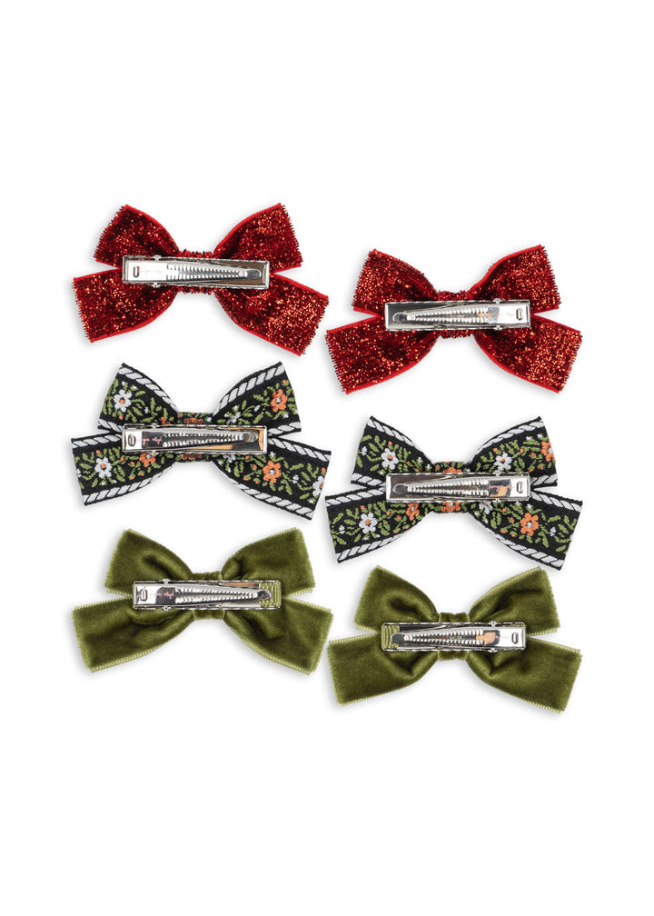 Konges Sløjd - 6 Pack Micki Bow Hair Clips Ks104188 - Red/green