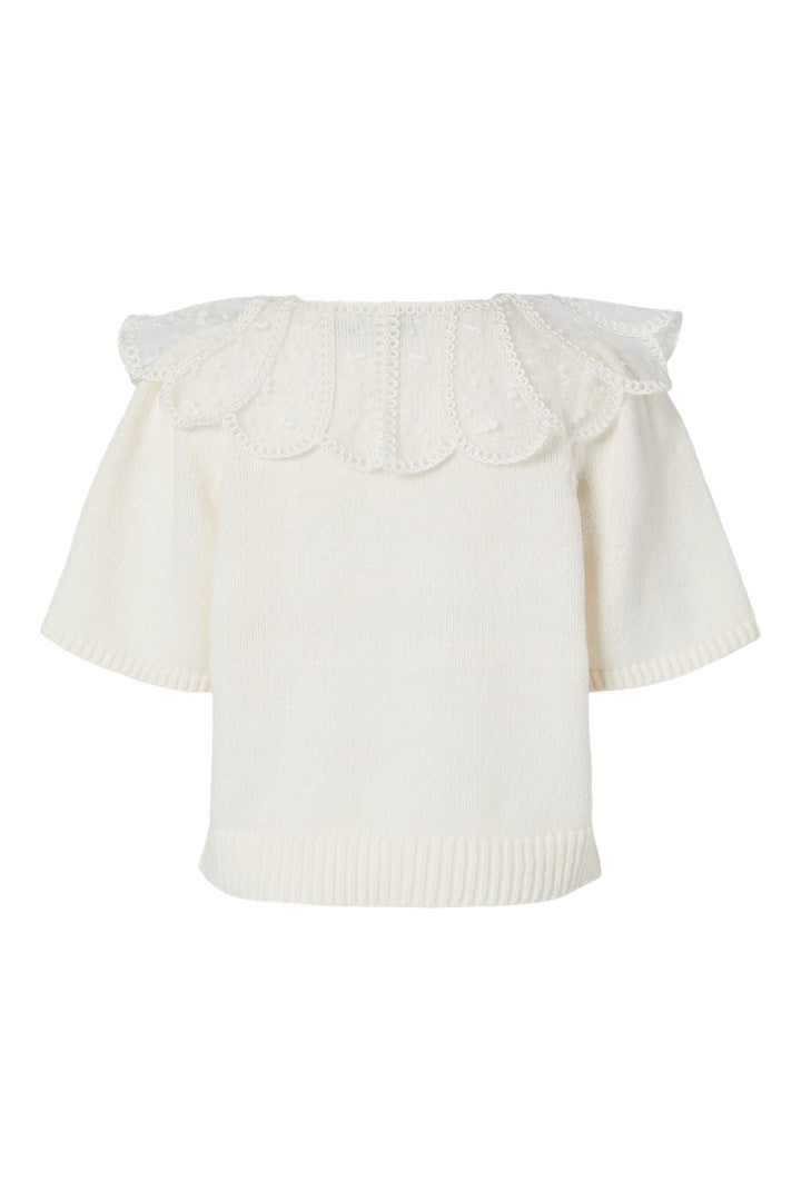 Pieces - Pcabby Ss Lace Collar Knit Cardigan Fsy - 4900923 Cloud Dancer