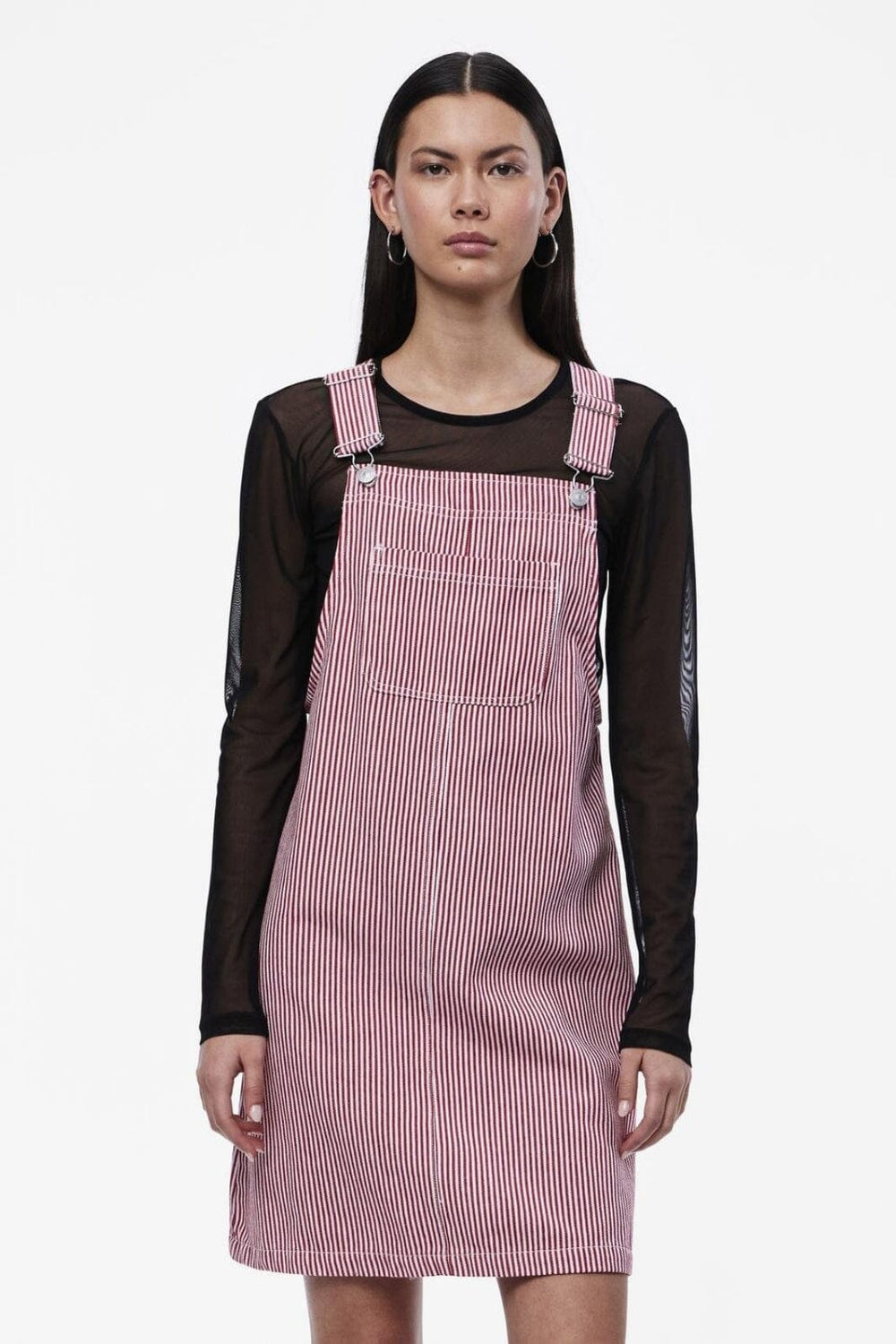 Pieces - Pcallo Dungaree Dress Fsy - 4464992 Salsa Cloud Dancer Stripes Kjoler 