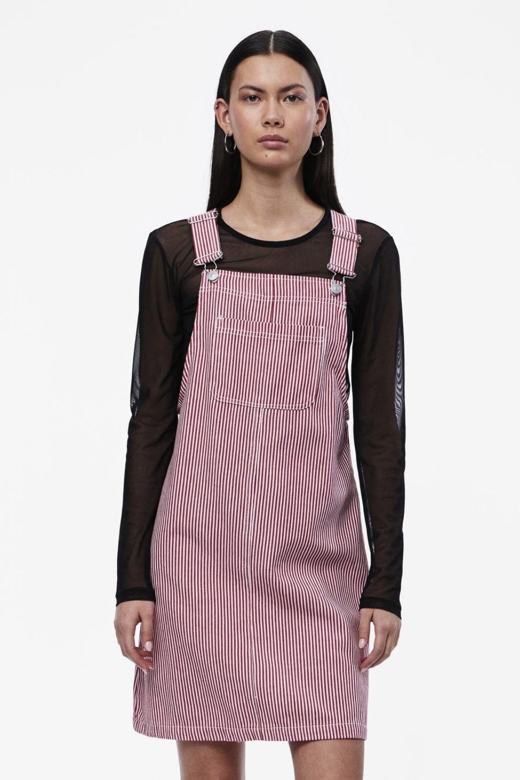 Pieces - Pcallo Dungaree Dress Fsy - 4464992 Salsa Cloud Dancer Stripes Kjoler 