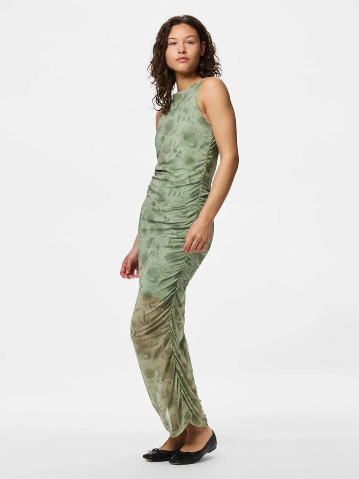 Pieces - Pcally Sl Boatneck Ankle Dress - 5065905 Woodbine Flowers Kjoler 