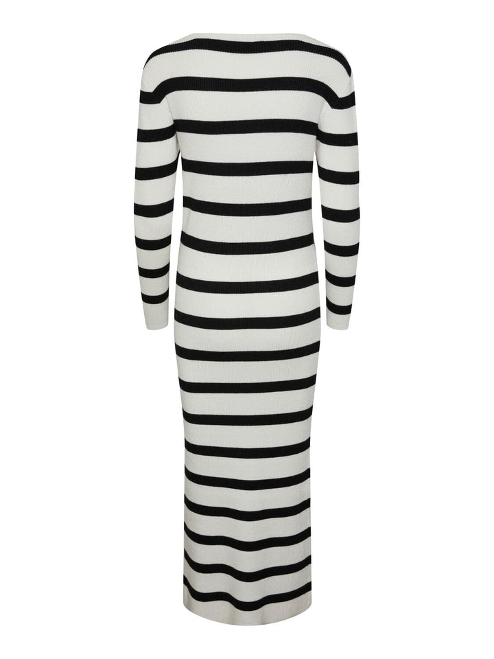 Pieces, Pcanika Ls V-Neck Knit Dress, Cloud Dancer BLACK