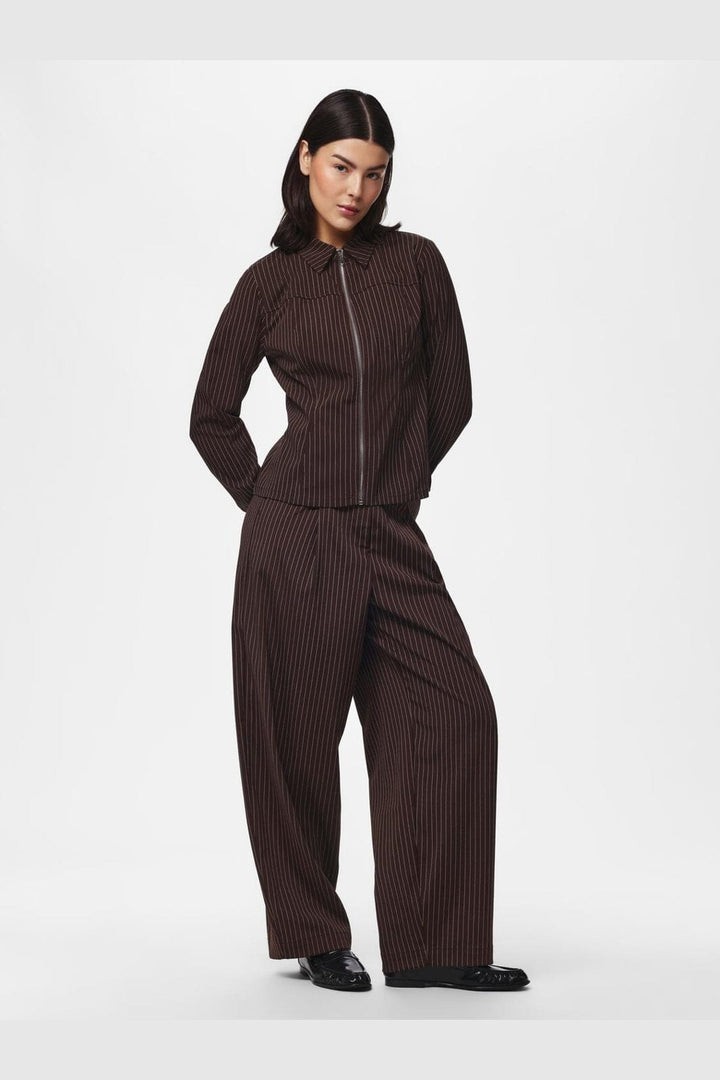 Pieces - Pcanja Ls Zip Shirt - 5200653 Delicioso Pinstripes