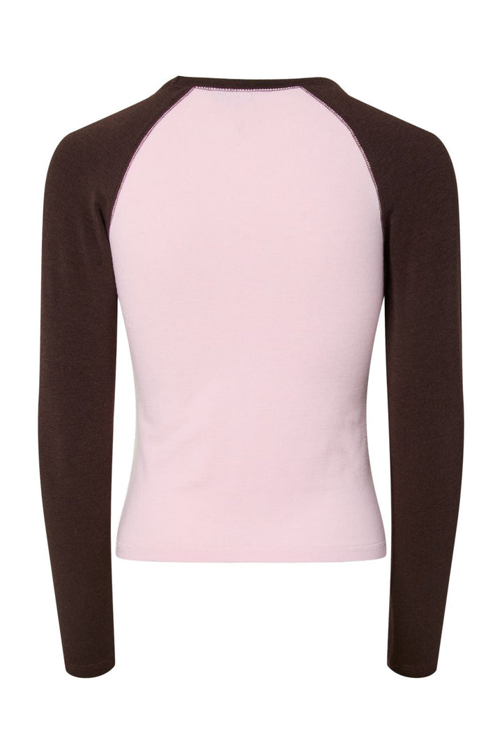 Pieces - Pcannalina Ls O-Neck Top - 5185350 Roseate Spoonbill Hot Fudge Sleeves