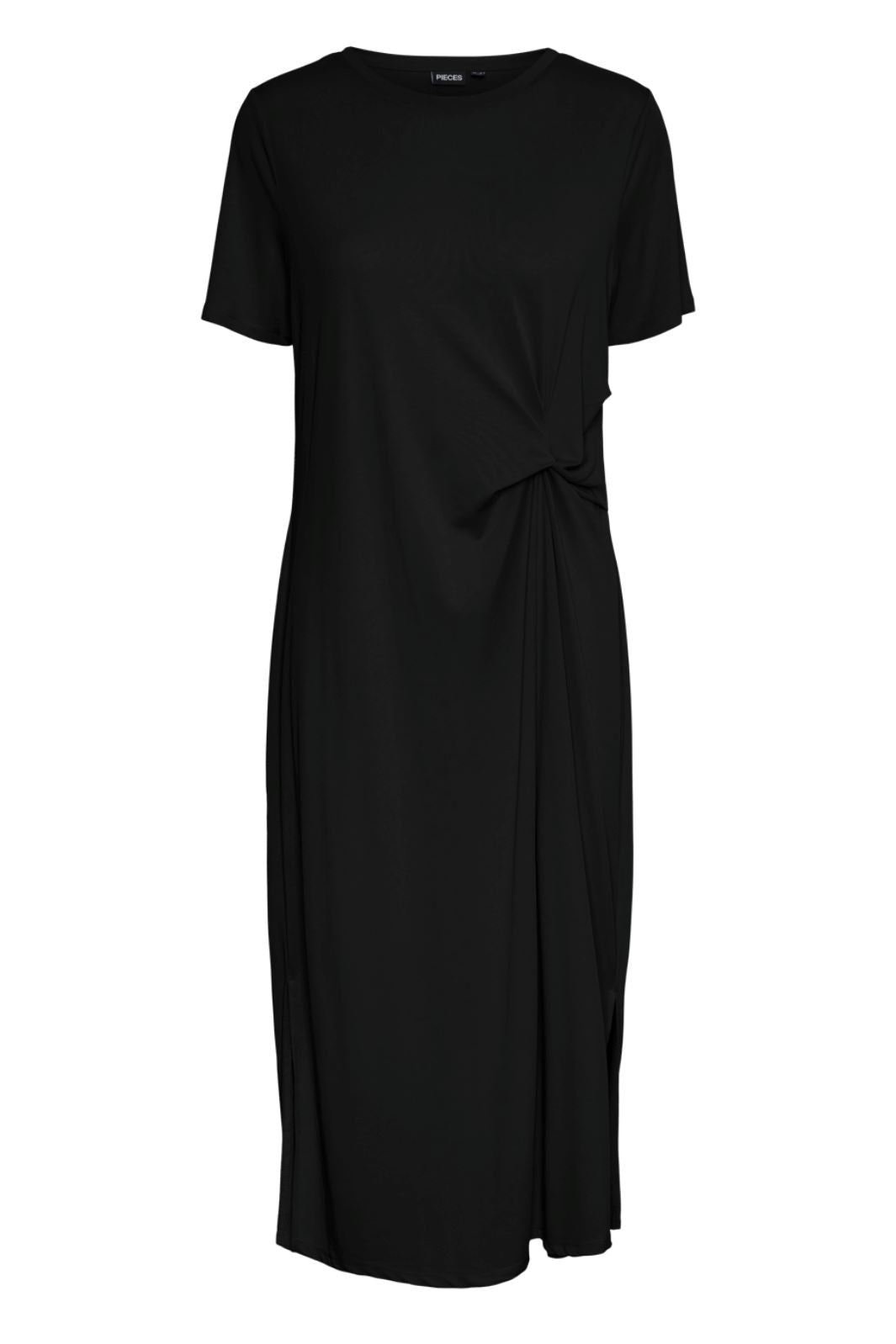 Pieces - Pcanora Ss O-Neck Midi Knot Dress - 4551791 Black Kjoler 