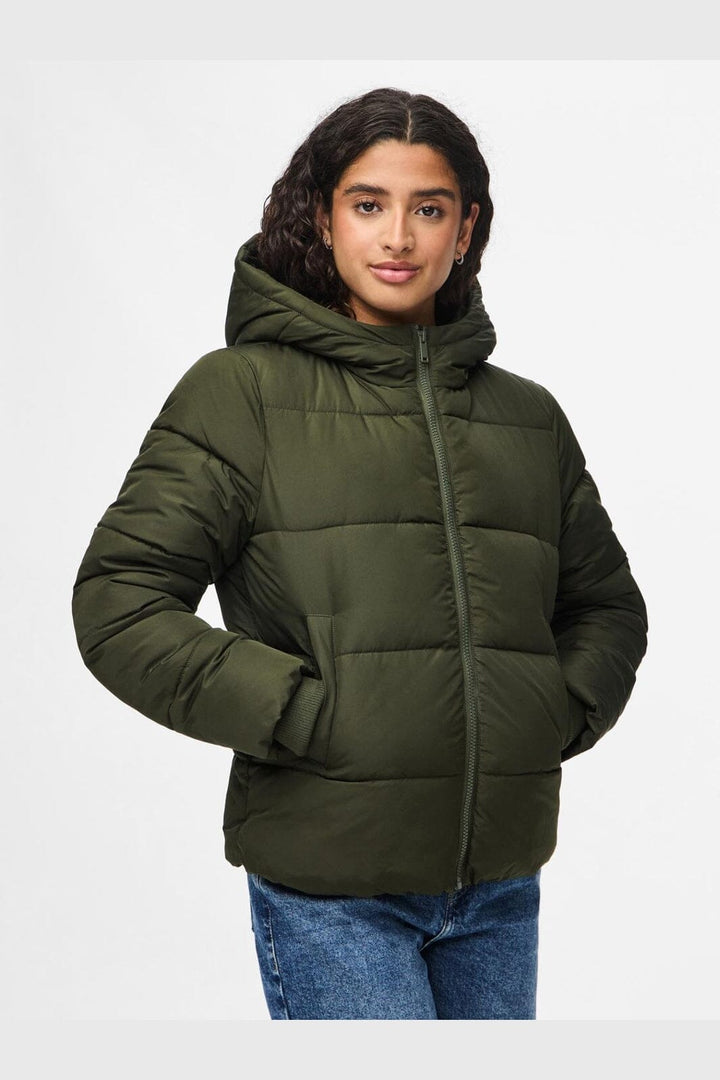 Pieces - Pcbee New Short Puffer Jacket - 4634267 Forest Night