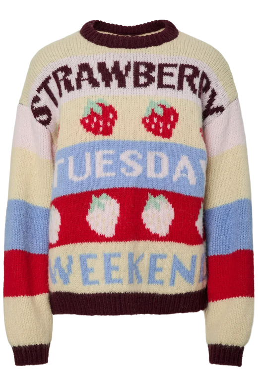 Pieces - Pcbikka Ls O-Neck Knit - 4949295 French Vanilla Multicolor Statements Strikbluser 