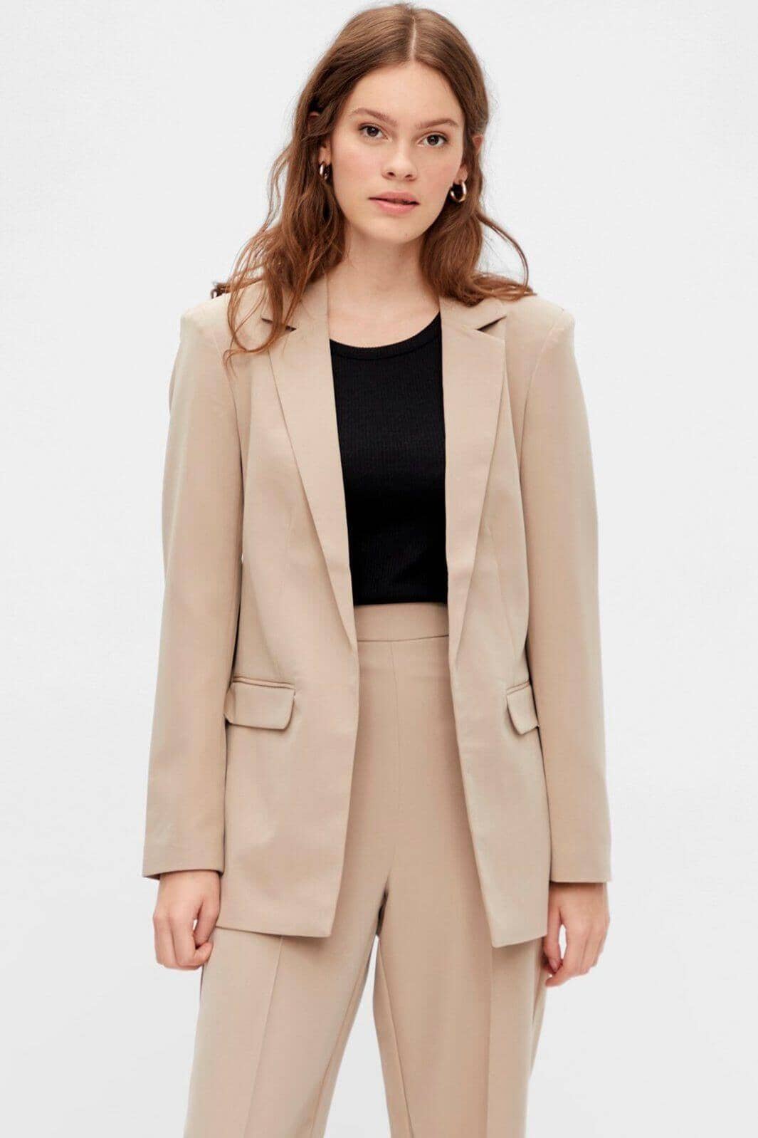 PIECES - PcBossy LS Loose Blazer - Silver Mink Blazer 