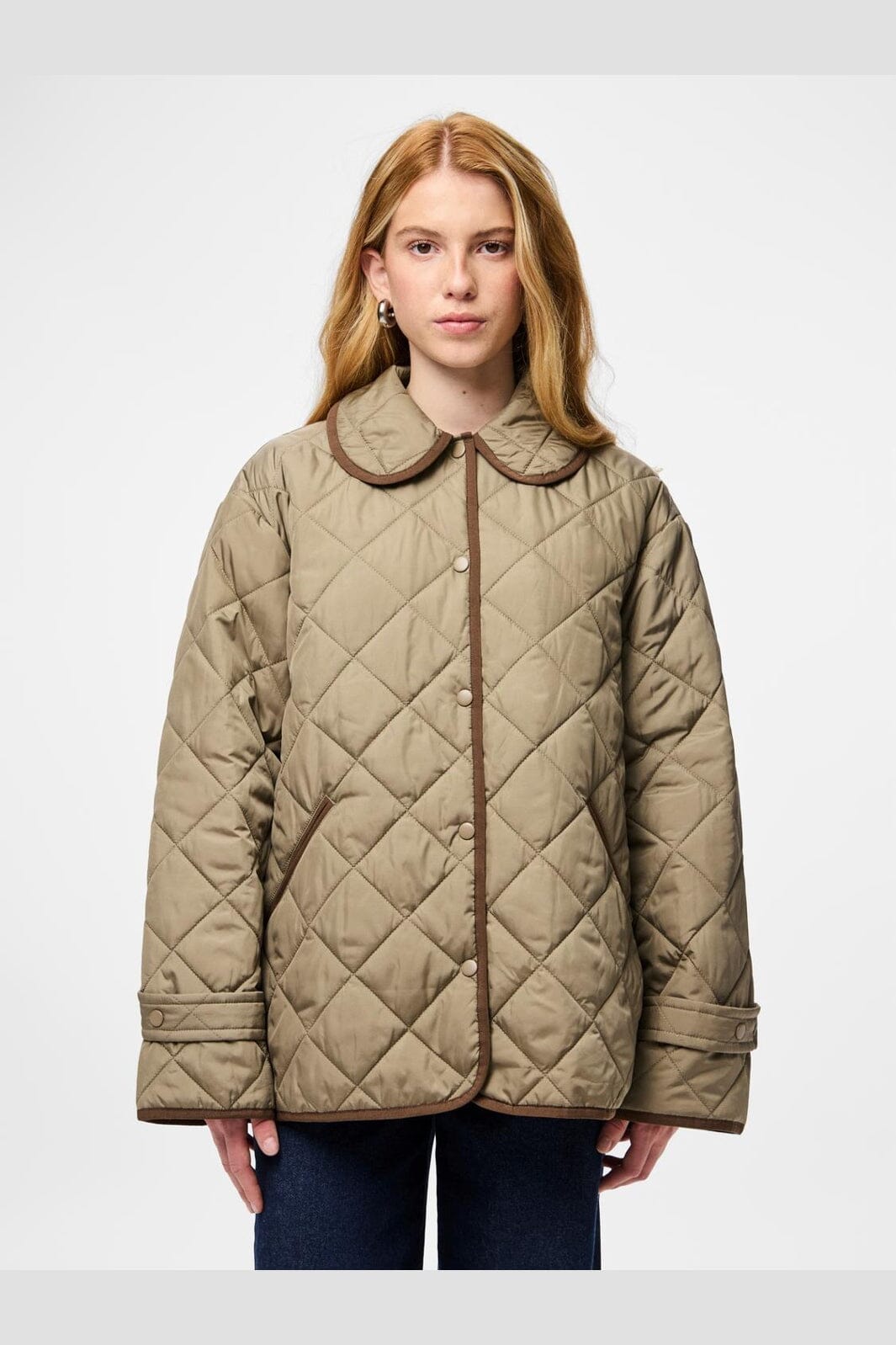 Pieces - Pcemily Short Quilted Jacket - 4911774 Greige Carafe Bindings