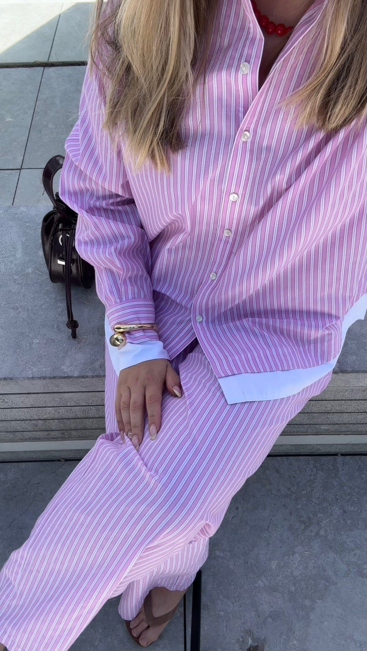 Pieces - Pcfamma Ls Loose Shirt Fsy - 4912392 Pink Tulle White/Pink Stripes Skjorter 