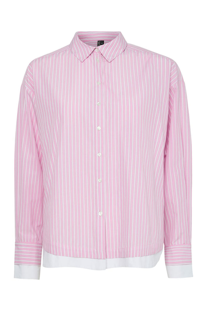 Pieces - Pcfamma Ls Loose Shirt Fsy - 4912392 Pink Tulle White/Pink Stripes