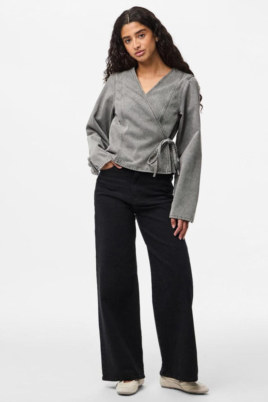 Pieces - Pcfenna Ls Denim Wrap Shirt Fsy - 4986827 Grey Denim
