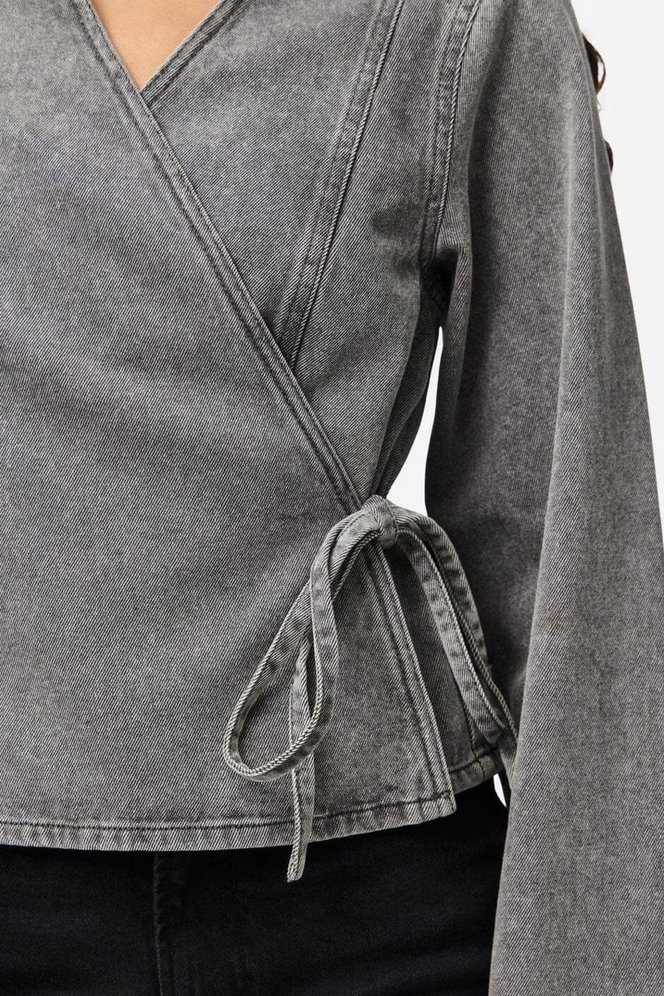 Pieces - Pcfenna Ls Denim Wrap Shirt Fsy - 4986827 Grey Denim
