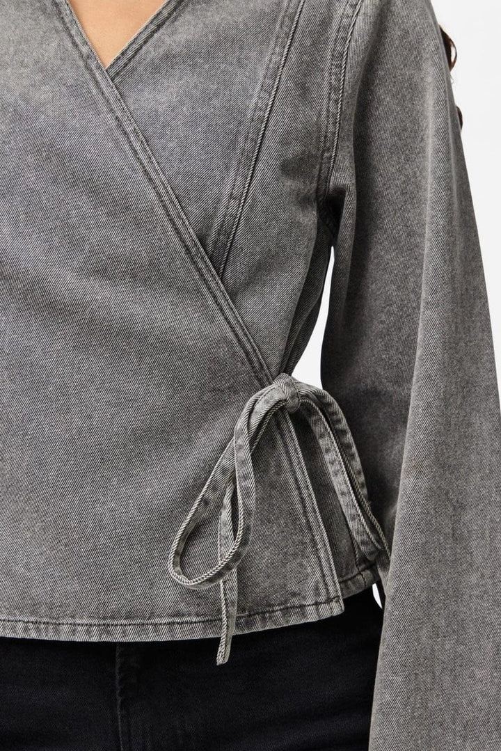 Pieces - Pcfenna Ls Denim Wrap Shirt Fsy - 4986827 Grey Denim