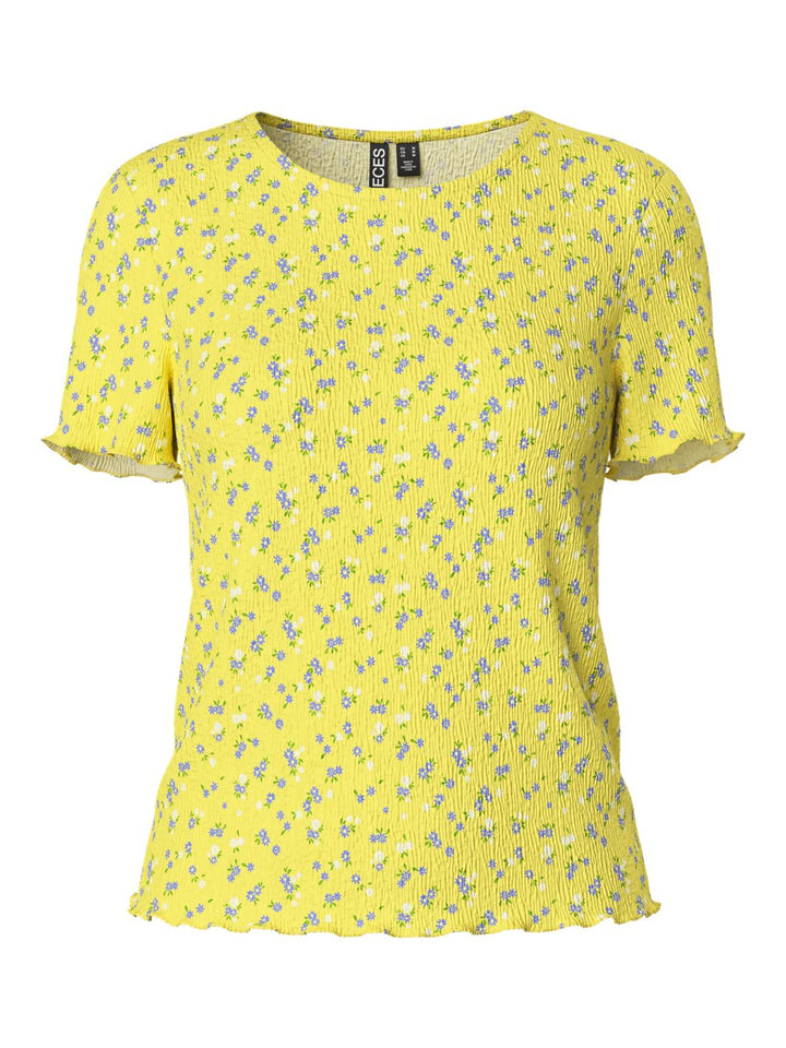 Pieces - Pcflora Ss O-Neck Top - 4699173 Pale Banana Small Flower