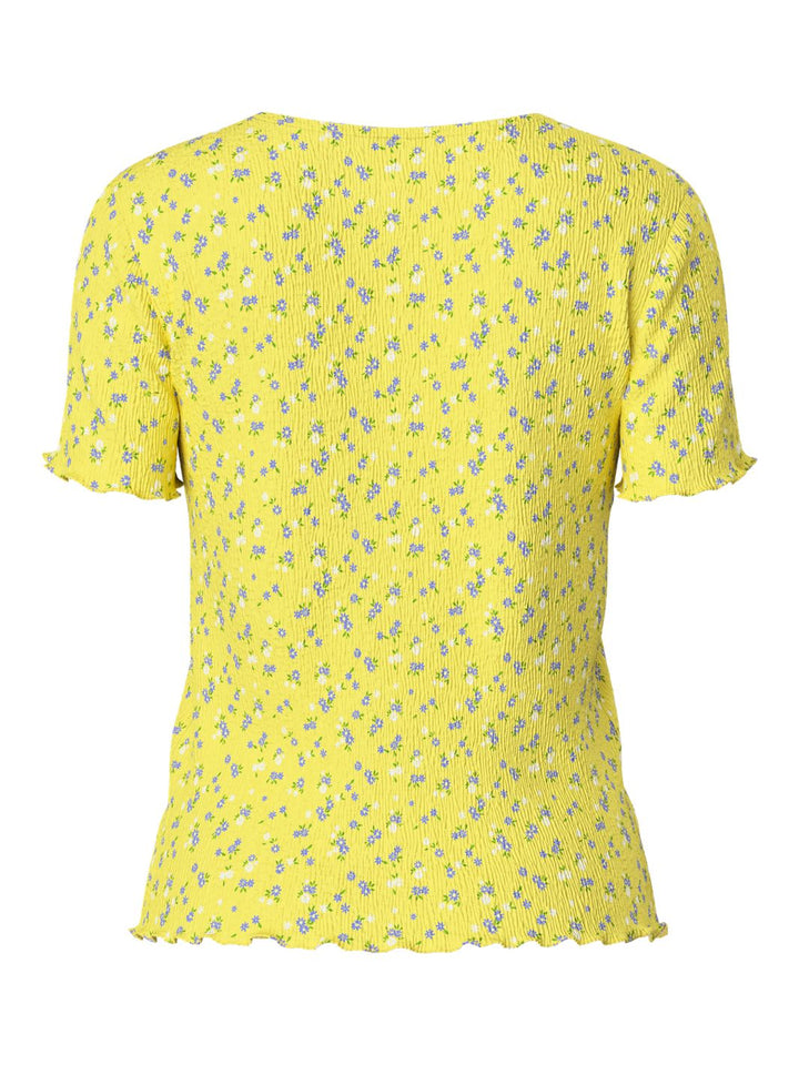 Pieces - Pcflora Ss O-Neck Top - 4699173 Pale Banana Small Flower