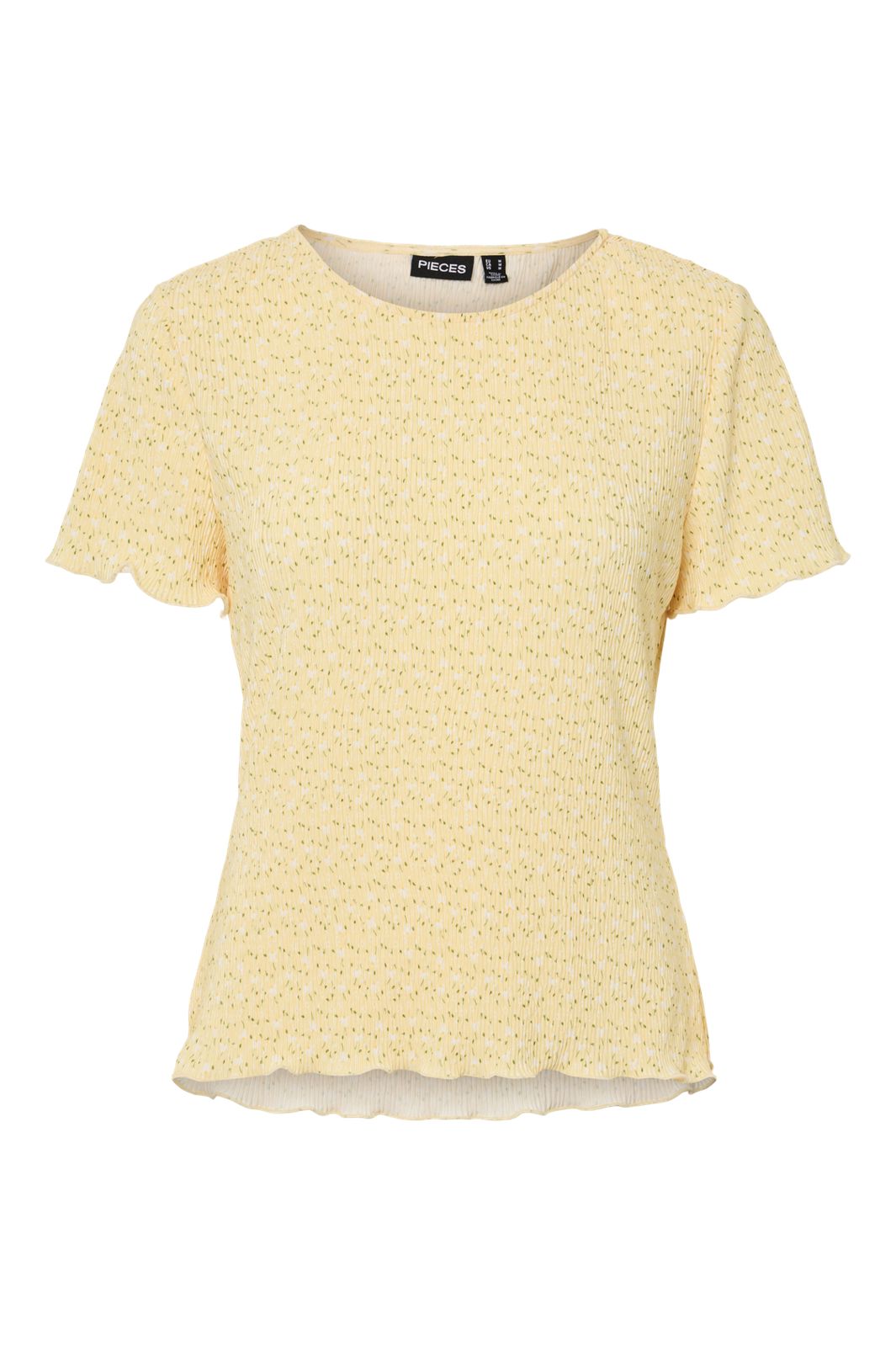 Pieces - Pcflora Ss O-Neck Top Msa - 4963674 French Vanilla Small White Flowers