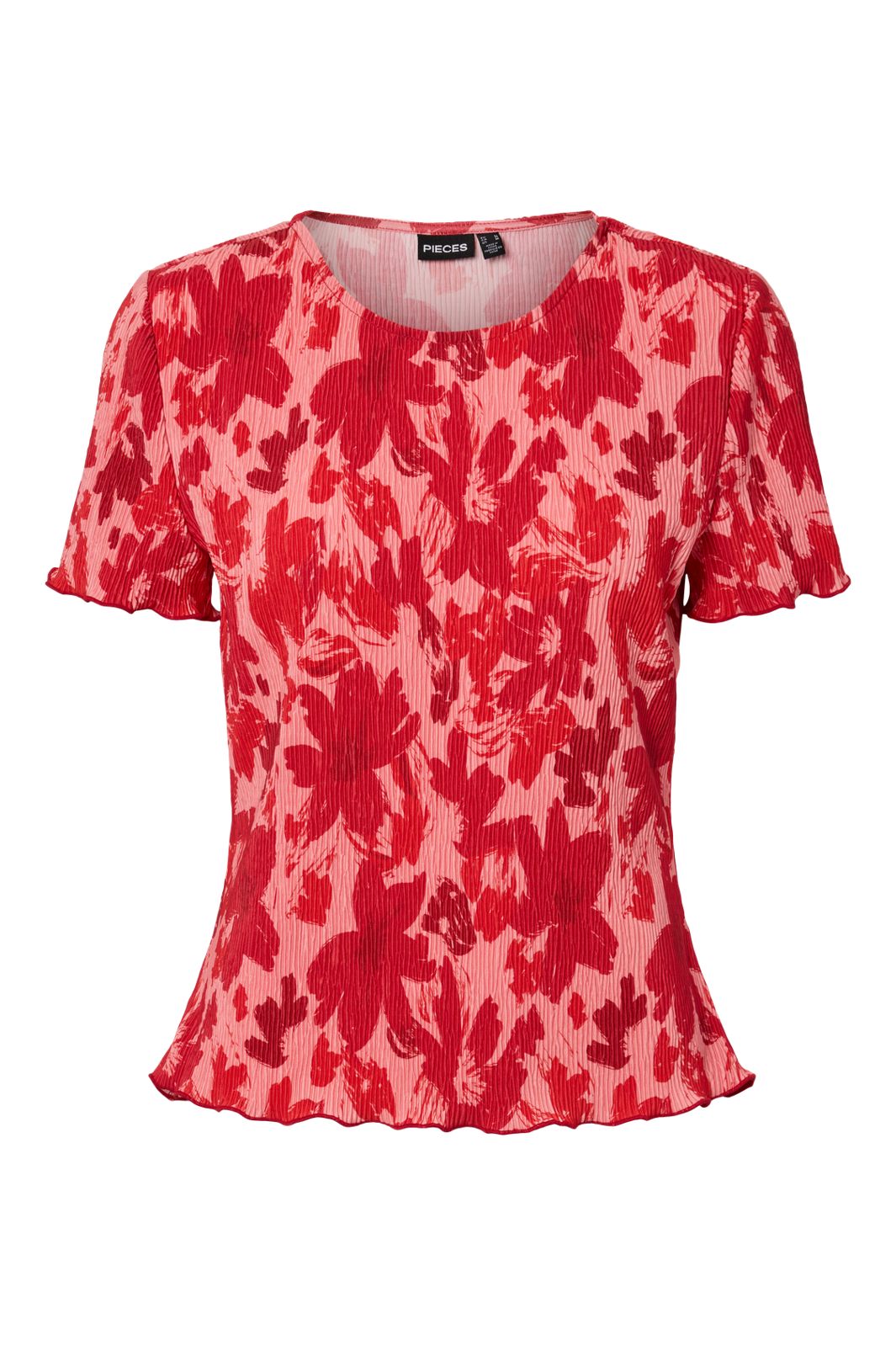 Pieces - Pcflora Ss O-Neck Top Msa - 4963675 Adrenaline Rush Red Tone Flowers