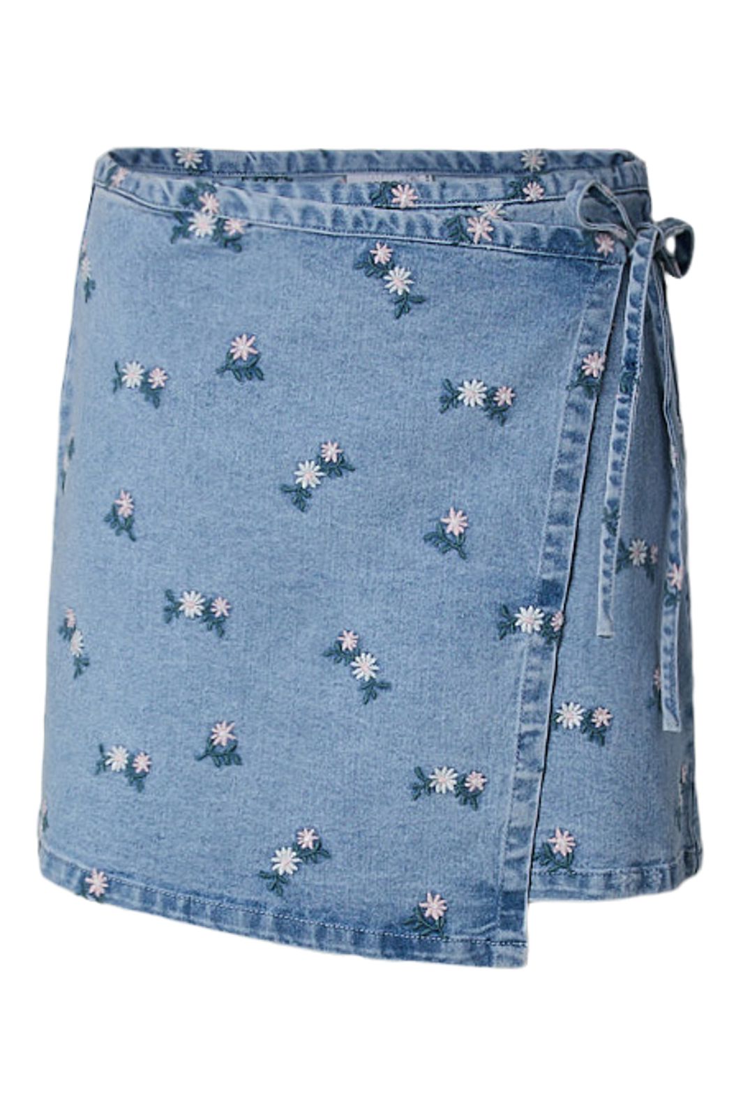 Pieces - Pcflora Wrap Emb Skirt - 5106541 Light Blue Denim Embroidery