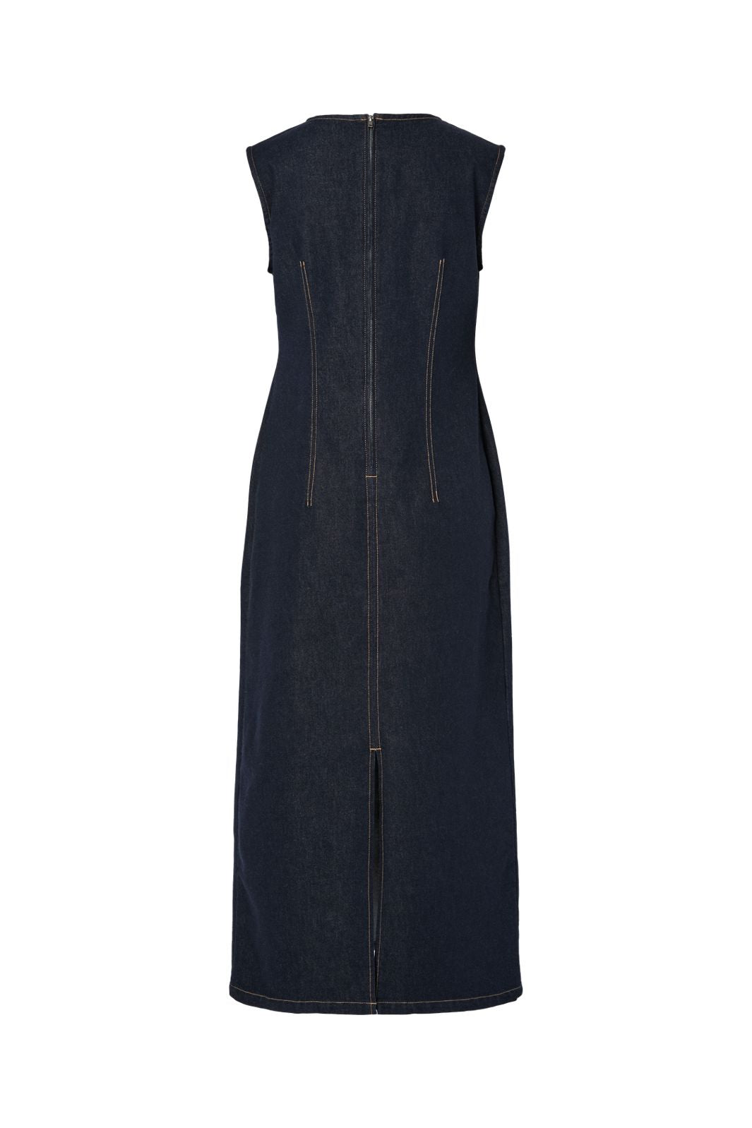 Pieces - Pcfranna Sl Long Denim Dress - 5091121 Dark Blue Denim Rinse