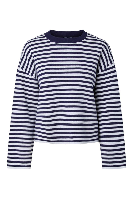 Pieces - Pcjassy Ls O-Neck Knit - 5190541 Maritime Blue Cloud Dancer