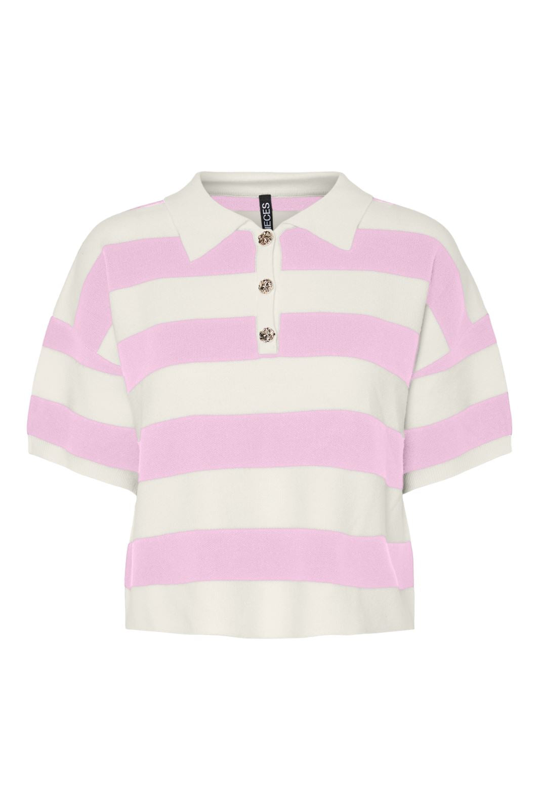 Pieces - Pcjassy Ss Short Polo Knit Fsy - 4884101 Pink Tulle Coconut Milk