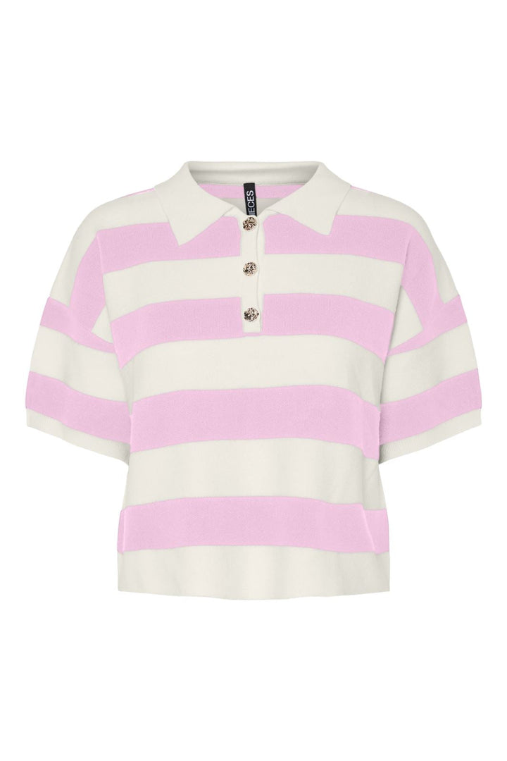 Pieces - Pcjassy Ss Short Polo Knit Fsy - 4884101 Pink Tulle Coconut Milk