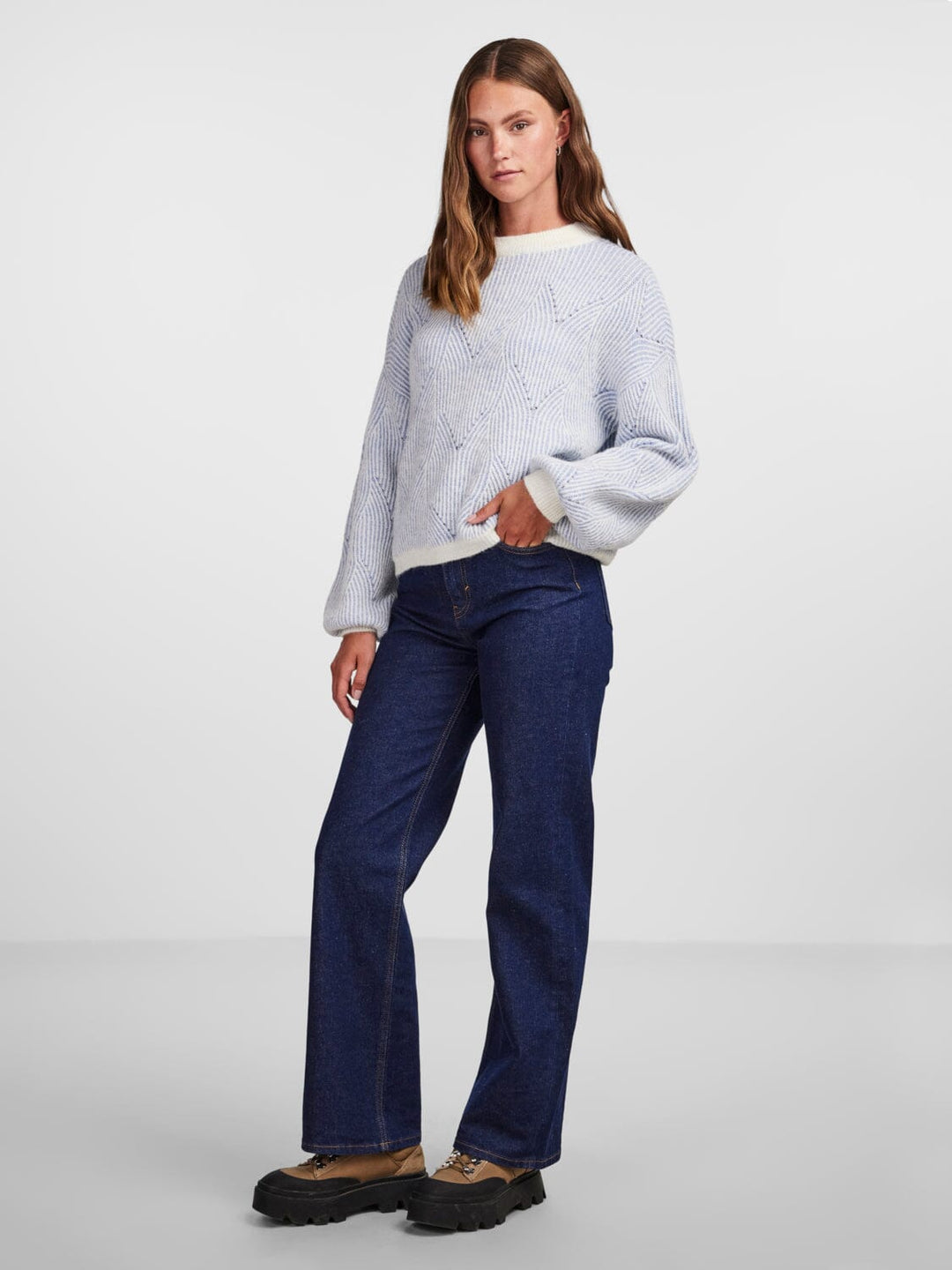Pieces, Pcjenna Ls O-Neck Knit, Angel Falls