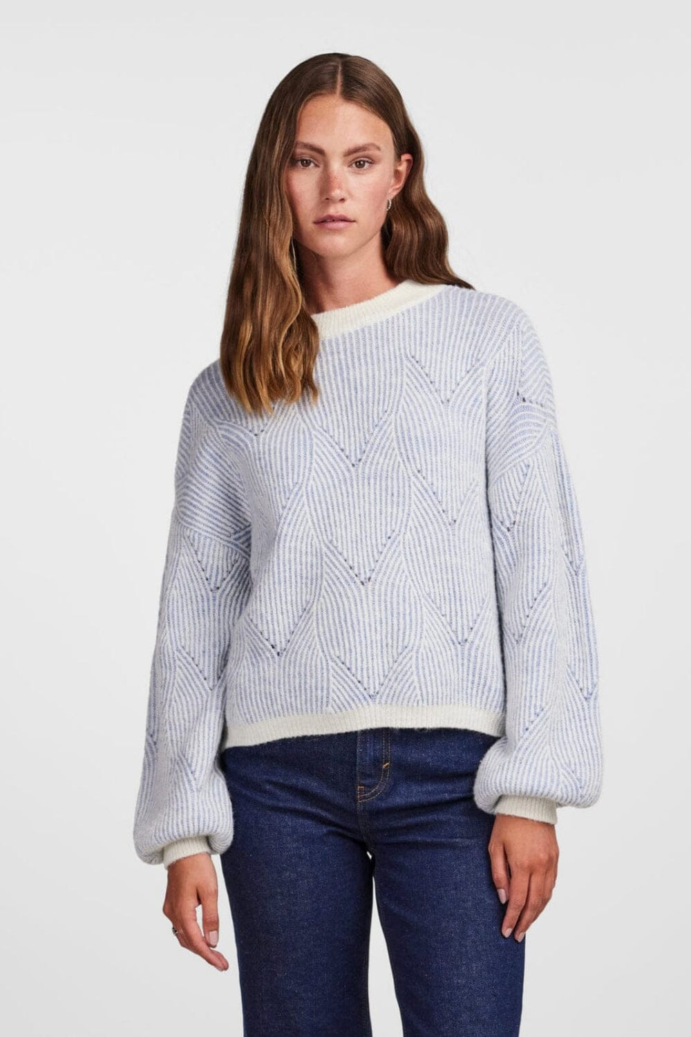 Pieces - Pcjenna Ls O-Neck Knit - 4432776 Angel Falls Strikbluser 