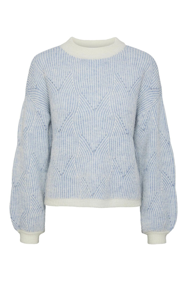 Pieces - Pcjenna Ls O-Neck Knit - 4432776 Angel Falls Strikbluser 
