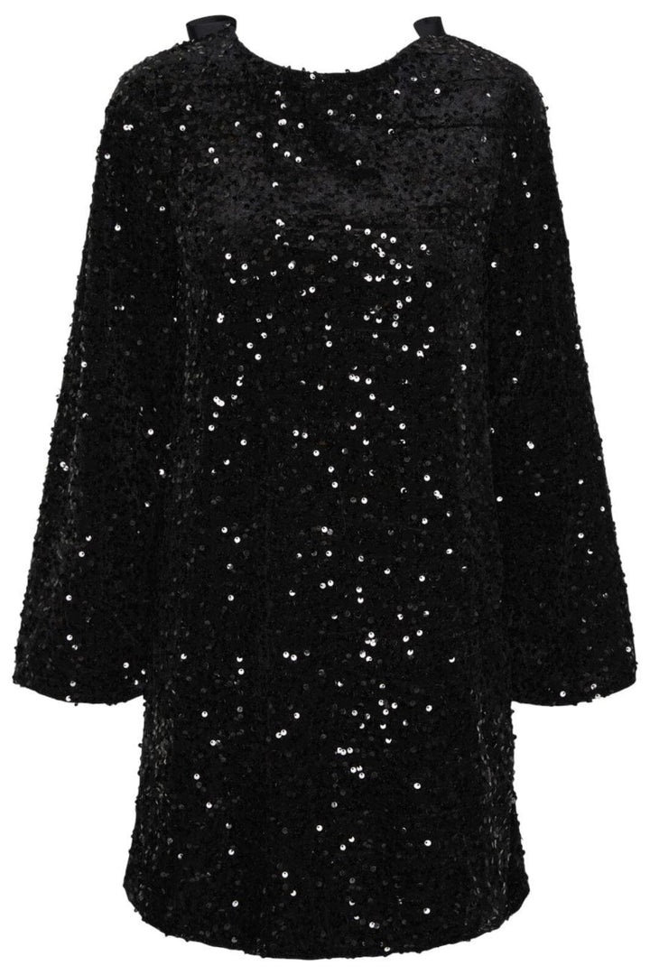 Pieces - Pckam Ls Deep Back Bow Dress - 4617670 Black Black Sequins Kjoler 
