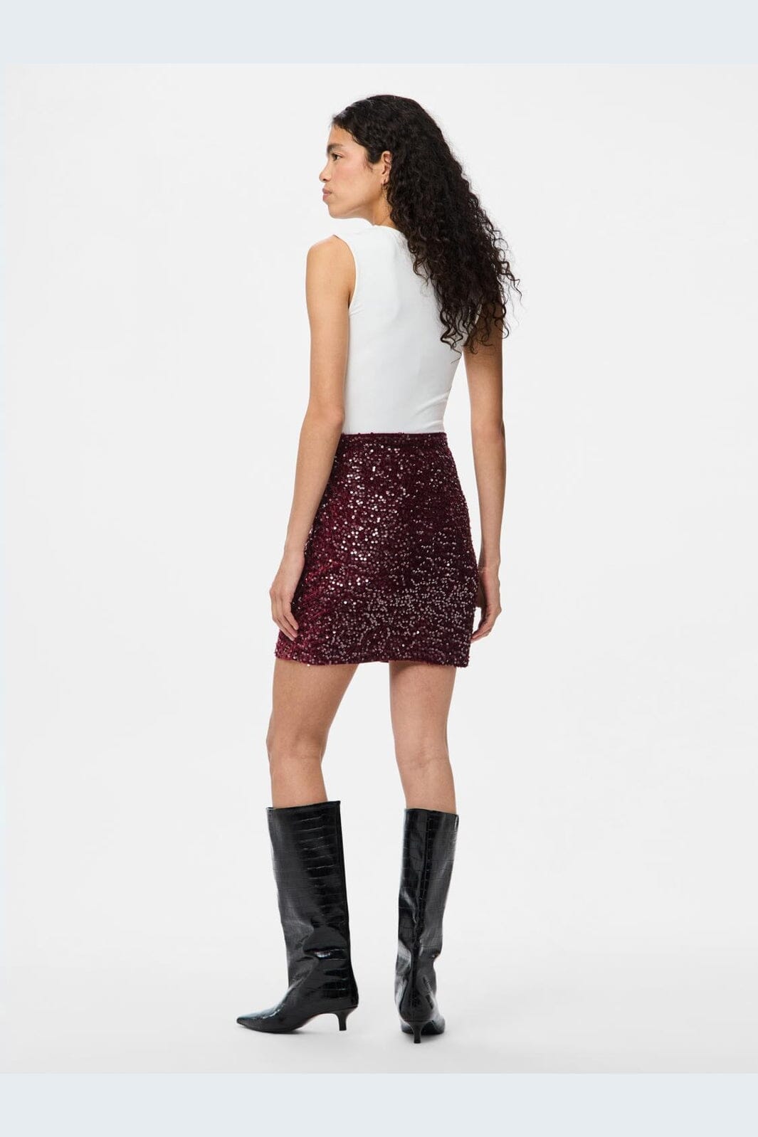 Pieces - Pckam New Short Skirt - 4859161 Tawny Port Tawney Port Sequins