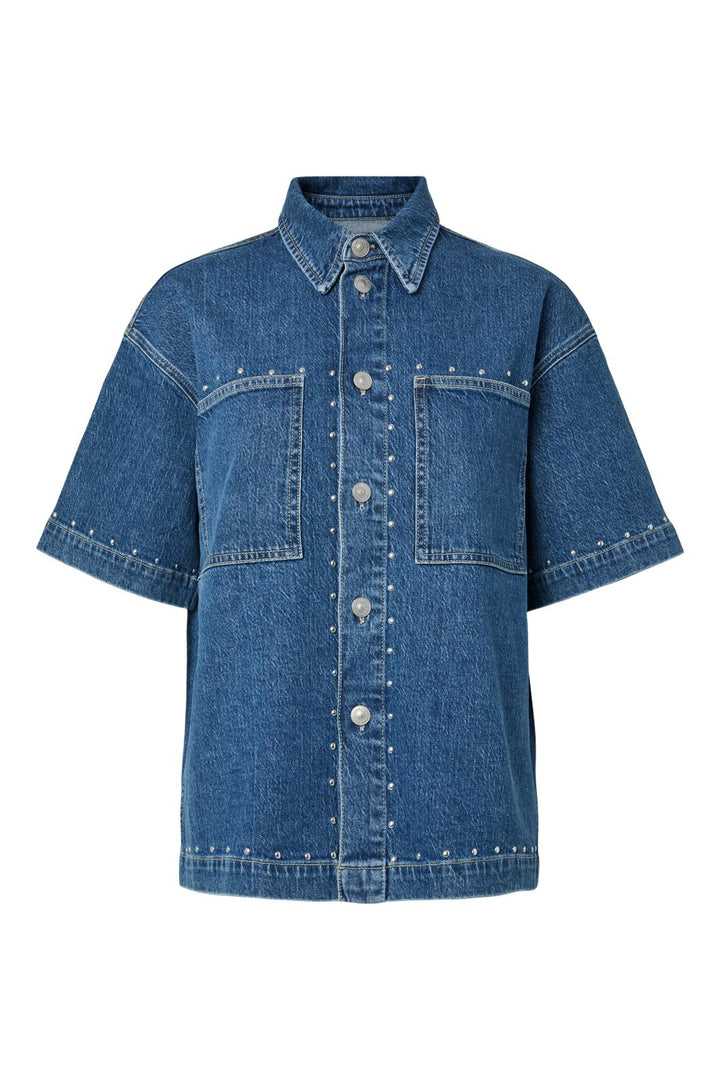Pieces - Pckarla Ss Denim Shirt Pp - 5040047 Medium Blue Denim