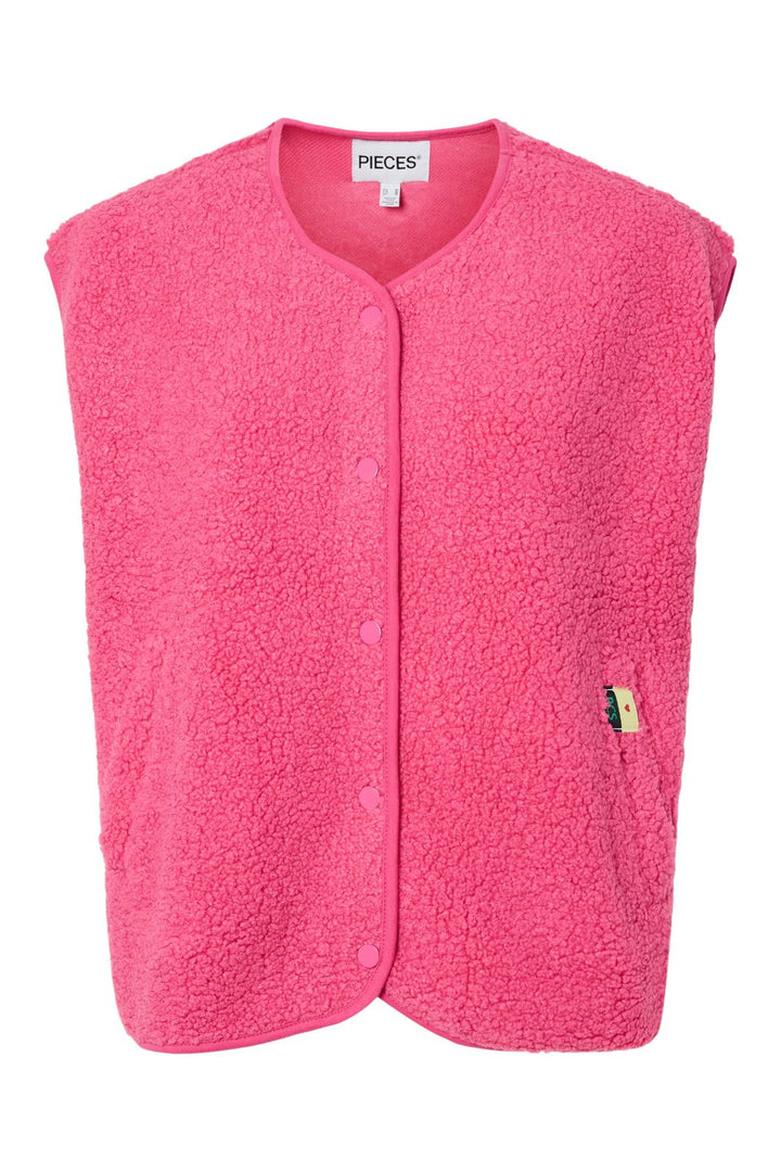 Pieces - Pckatty Teddy Vest - 4943482 Shocking Pink