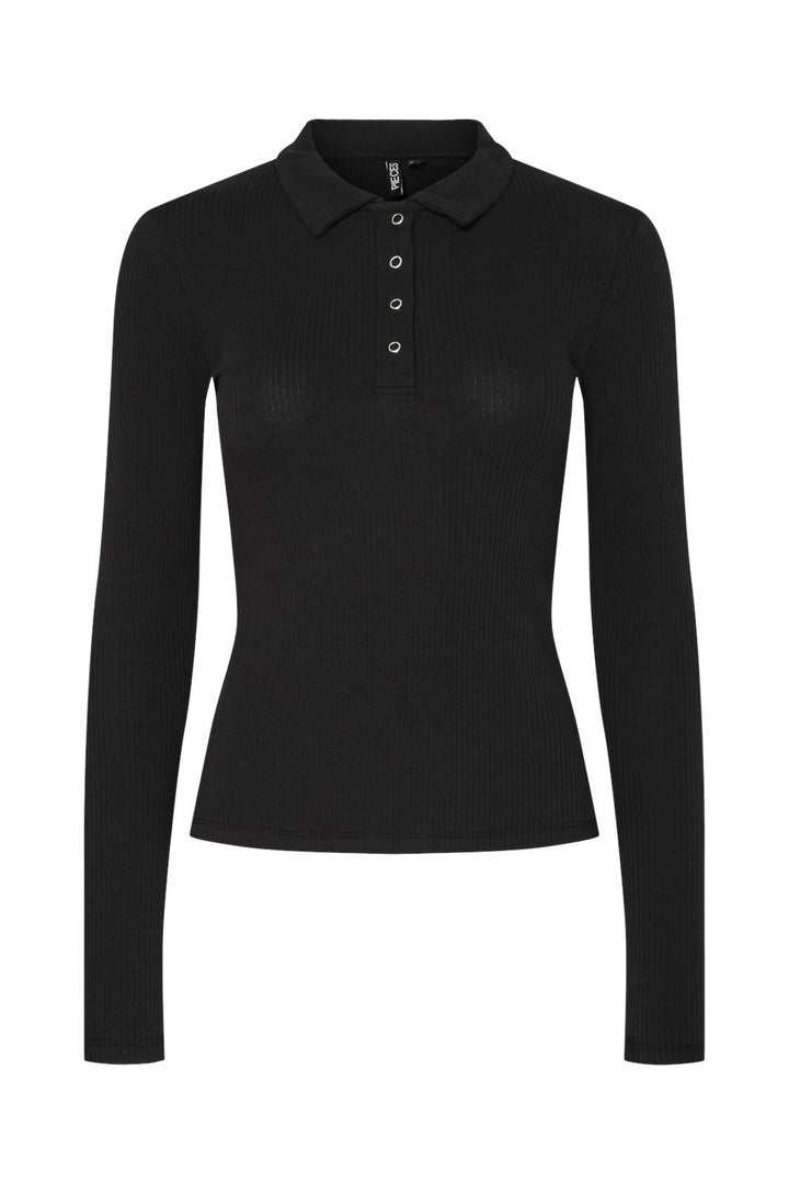 Pieces - Pckitte Ls Polo Top Kca - 4789973 Black