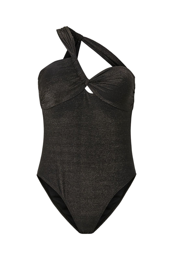 Pieces - Pclaomi Lurex One Shoulder Swimsuit - 4929406 Black Gold Lurex