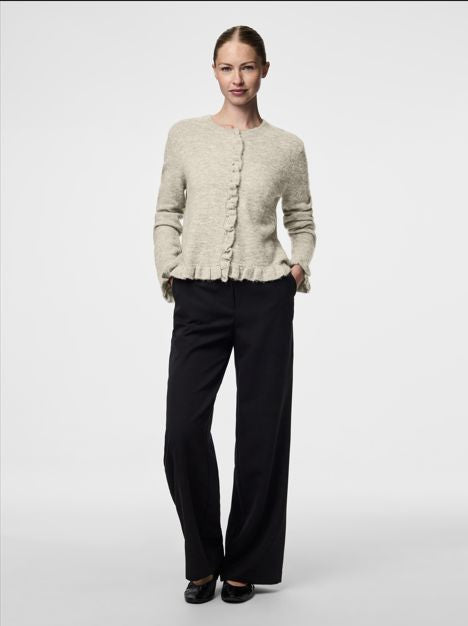 Pieces - Pclydia Ls Frill Knit Cardigan Fsy - 4912610 Birch Melange Cardigans 